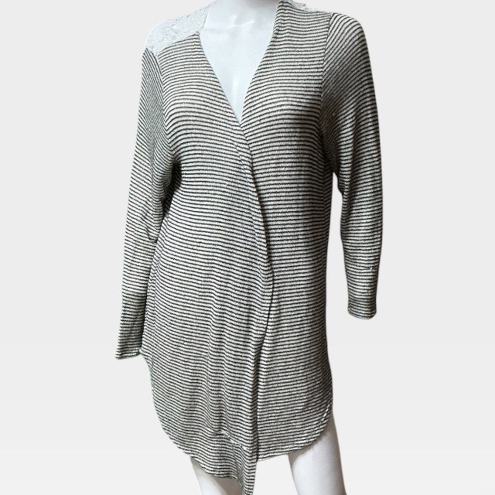 Charlotte Russe Womens 1X Black White Striped Cardigan Lace Back Open Front